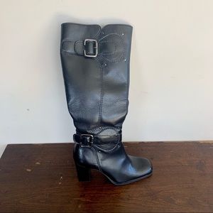Franco Sarto Knee High Leather Boots Black Size 4